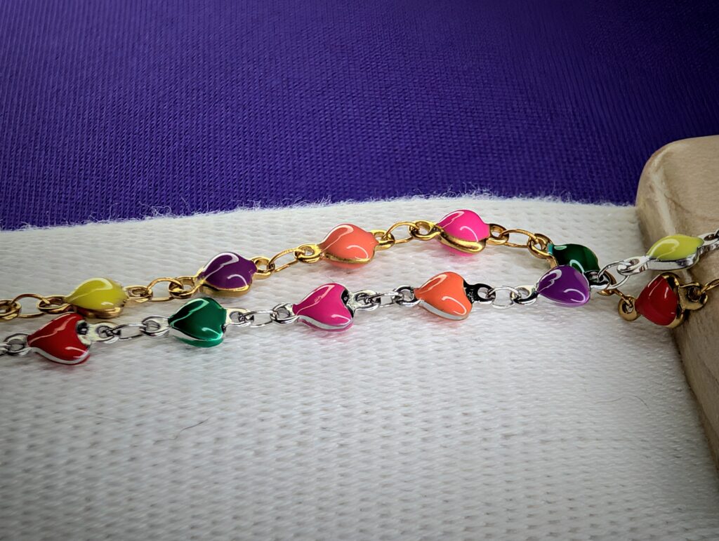 Stainless Steel Multi Color Hearts Permanent Jewelry Chain-Tier 1